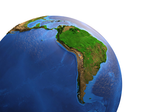 High resolution satellite view of Planet Earth, focused on South and Central America, Brazil and Amazon Rainforest - 3D illustration (Blender Software), elements of this image furnished by NASA (https://eoimages.gsfc.nasa.gov/images/imagerecords/73000/73776/world.topo.bathy.200408.3x5400x2700.jpg)