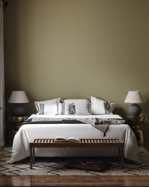 istock Home mockup, dark green bedroom interior background 1477449402