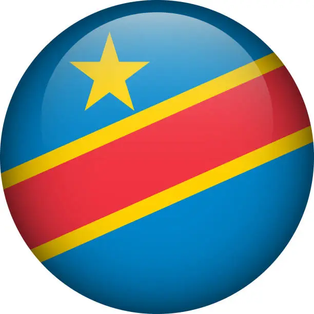 Vector illustration of Democratic Republic of the Congo flag button. Round flag of DRC. Vector flag, symbol. Colors and proportion correctly.