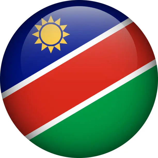 Vector illustration of Namibia flag button. Emblem of Namibia. Vector flag, symbol. Colors and proportion correctly.