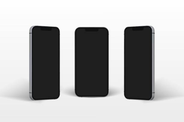 black-screen-telefonvorlagenperspektive ähnlich dem iphone-mockup-vektor - iphone mockup stock-grafiken, -clipart, -cartoons und -symbole
