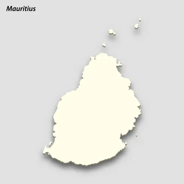 Vector illustration of 3d isometric map of Mauritius isolated with shadow