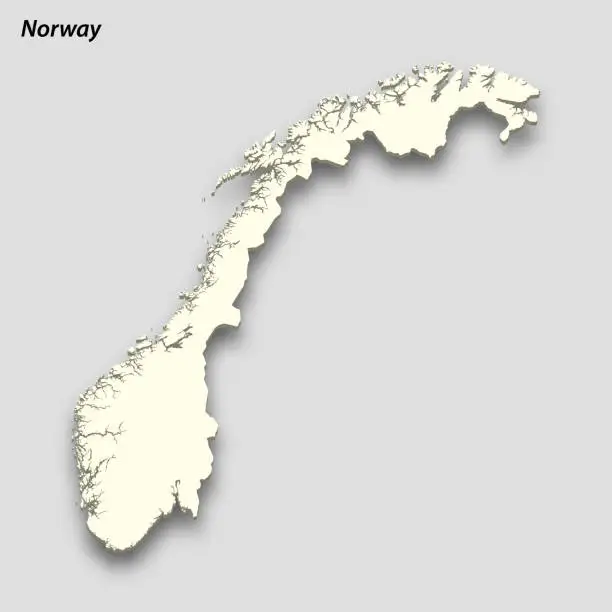 Vector illustration of 3d isometric map of Norway isolated with shadow