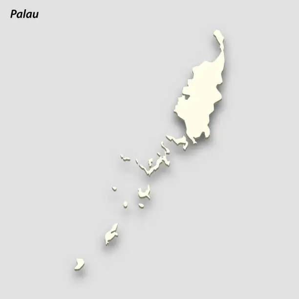 Vector illustration of 3d isometric map of Palau isolated with shadow