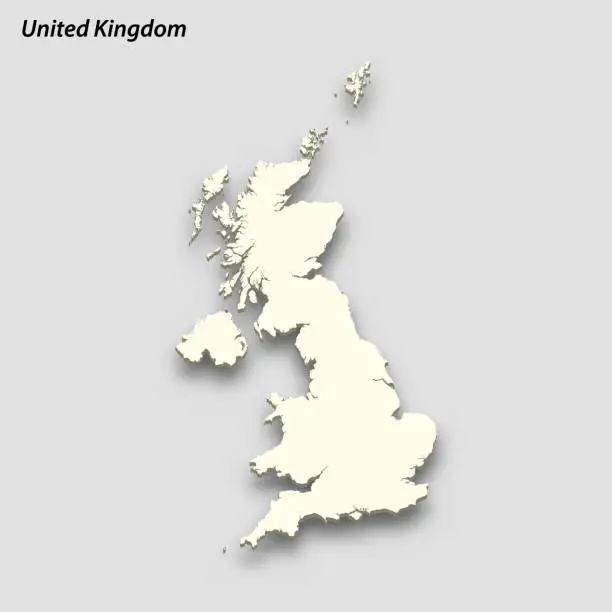 Vector illustration of 3d isometric map of United Kingdom isolated with shadow