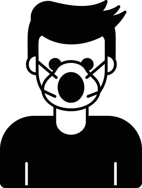 Vector illustration of Man wearing anti allergy mask concept, Reusable Respirator Parts vector icon design, Environmental pollution symbol, Chemical Biological contamination sign, Pollutants stock illustration