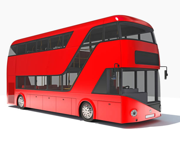 白い背景にダブルデッカーシティバス3dレンダリング - bus double decker bus london england uk ストックフォトと画像