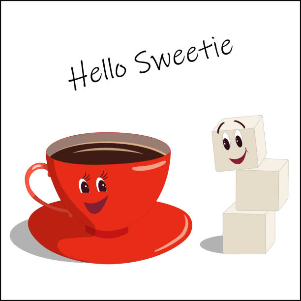 istock Graceful red porcelain coffee cup flirts with a funny tasty sugar cube 1477460070