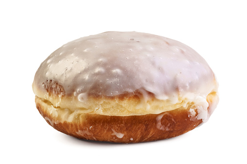 Traditional donut on a white background. It lay flat. View from above