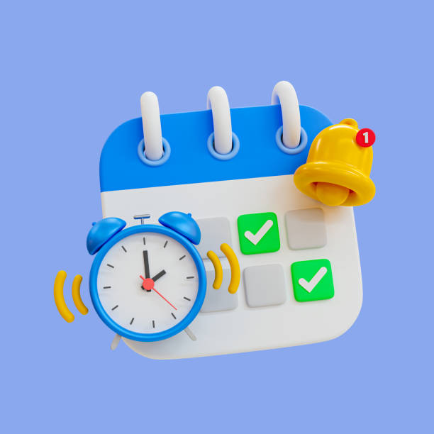 istock 3d minimal time management concept. schedule notification. meeting reminder. Calendar with an alarm clock and bell icon with clipping path. 3d illustration. 1477467454