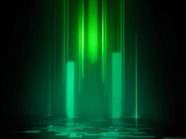 istock Abstract Minimal Background Glowing Lines blue and purple Neon Lights Virtual Reality room 1477471478