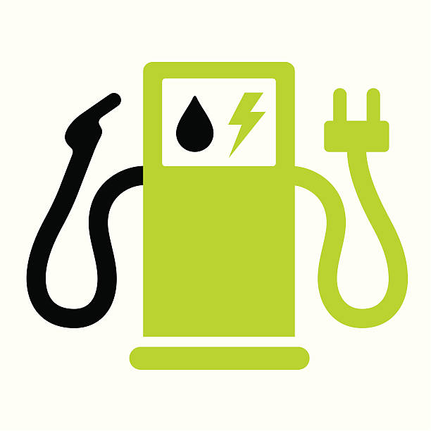 hybrid lub elektryczna pompa paliwa - fuel pump gas station gasoline fossil fuel stock illustrations