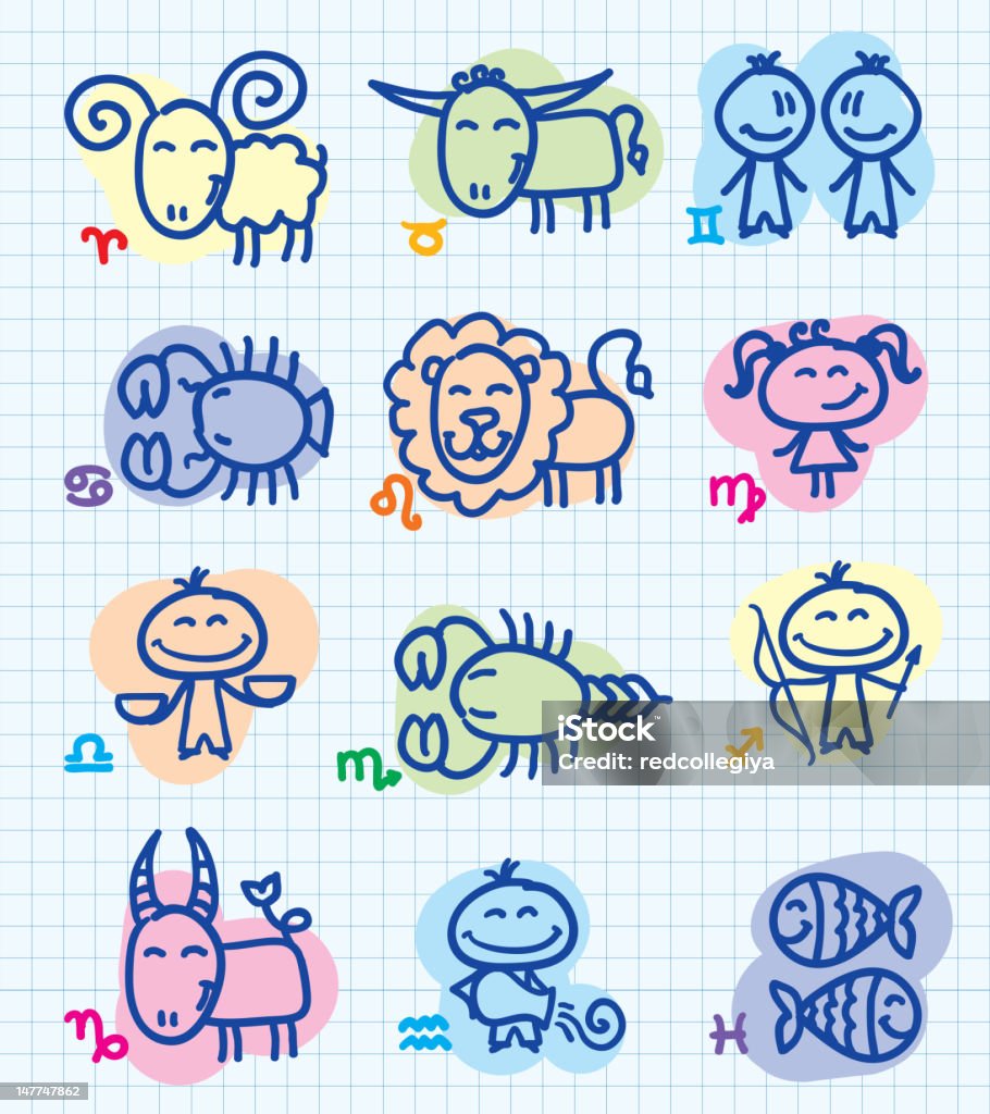 zodiac signs set of funny hand drawn zodiac signs Aquarius - Astrology Sign stock vector