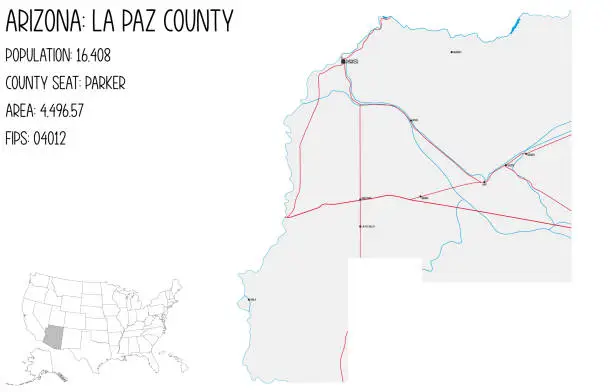 Vector illustration of Map of La Paz County in Arizona, USA.