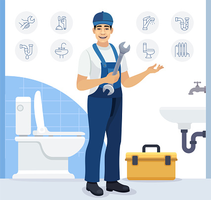 Professional plumber at work. Plumbing Emergency Service. Professional Banner Concept. Plumbing repairs and maintenance.