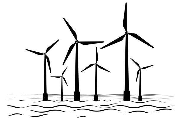 Marine wind generator energy icon Marine wind generator energy icon. Offshore Wind Turbines symbol. Flat vector illustration wind farm sea stock illustrations