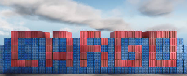 istock The inscription Cargo from red and blue cargo containers stacked in a terminal/port 1477483442
