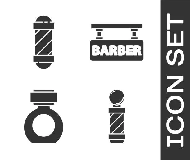 Vector illustration of Set Classic Barber shop pole, Classic Barber shop pole, Aftershave and Barbershop icon. Vector