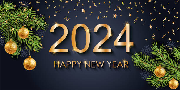 2024 frohes neues jahr und frohe weihnachten grußkarte, banner, poster, flyer. - new years day stock-grafiken, -clipart, -cartoons und -symbole