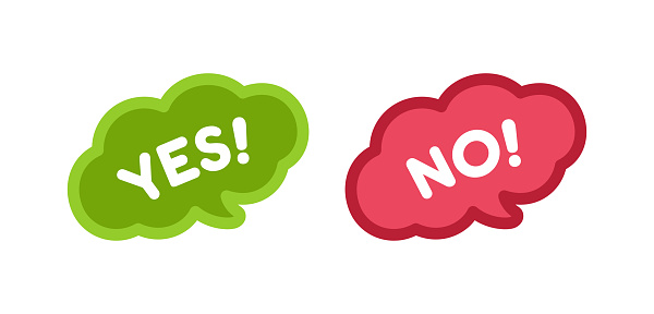 Yes and no chat speech bubble icon set. Cute black text lettering vector illustration.