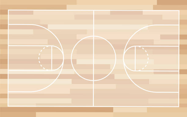 lapangan kayu basket. - court line ilustrasi stok