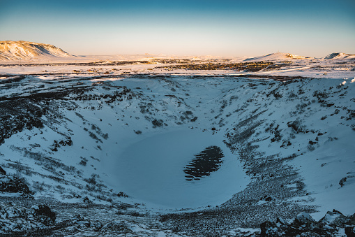 The Kerið crater in Iceland in the sunset light.