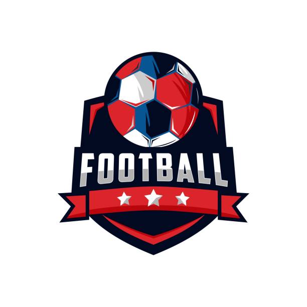 soccer badge vector template. football graphic illustration in badge emblem designs style. - 利安奴·美斯 幅插畫檔、美工圖案、卡通及圖標