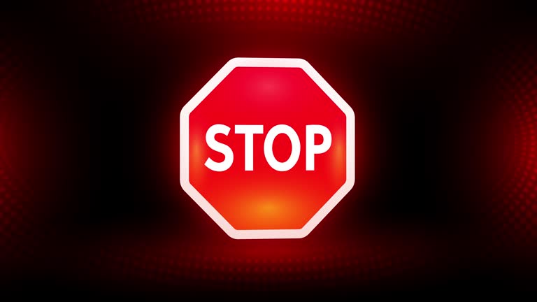 Stop Sign on Dark Red Background Animation