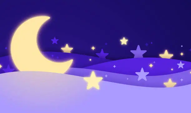 Vector illustration of Night Moon Wave Stars Background