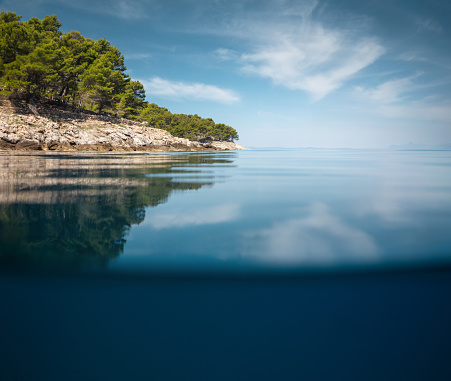 Underwater view on remote bay. Hvar Island, Croatia.