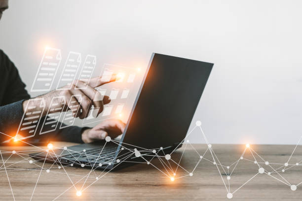 istock Big data technology background. Using a laptop against the background of visualization of a computer internet network, social connection, analytics, information. 1477503754