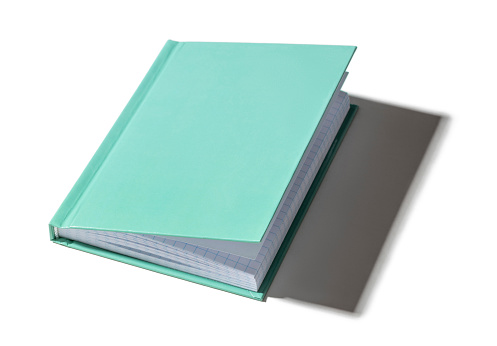 Green Hardcover notepad on white with shadow. Thif file is cleaned, retouched and contains clipping path.