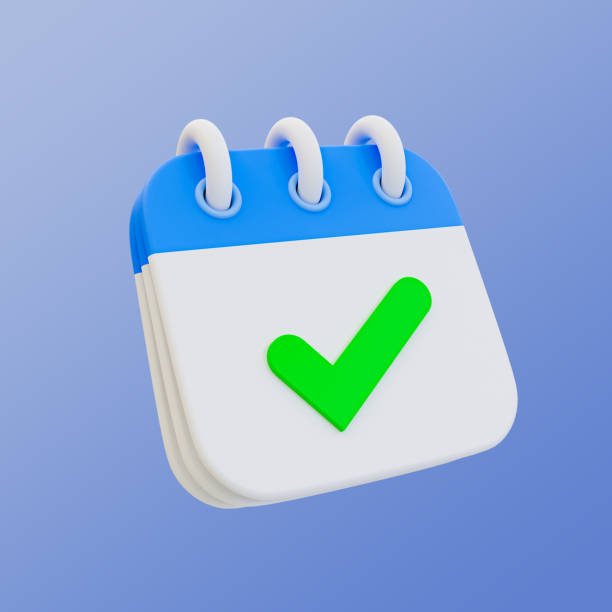 istock 3d minimal time management concept. schedule organization. event confirmed. Calendar with a green check mark with clipping path. 3d illustration. 1477509360