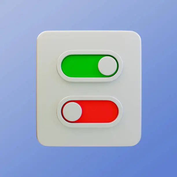 3d minimal toggle switch button. power conrol switch. turn-on notification concept with clipping path. 3d illustration.
