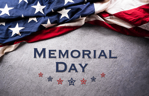 Happy Memorial day concept made from American flag and the text on dark stone background.
