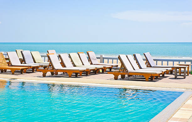 istock Beach in front of swimming pool 147751213