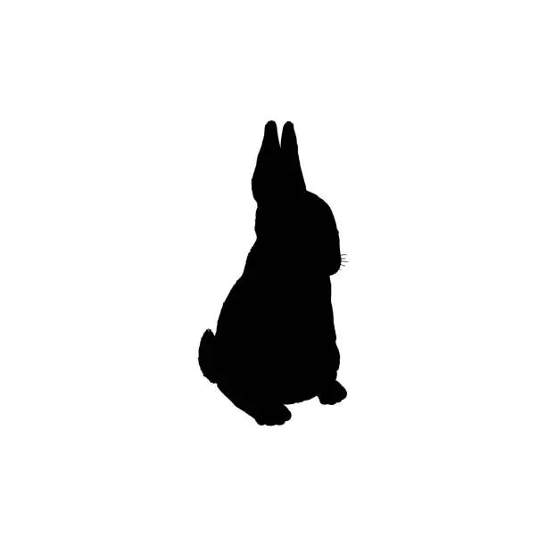 Vector illustration of Black silhouette of rabbit stands on hind legs flat style, vector illustration