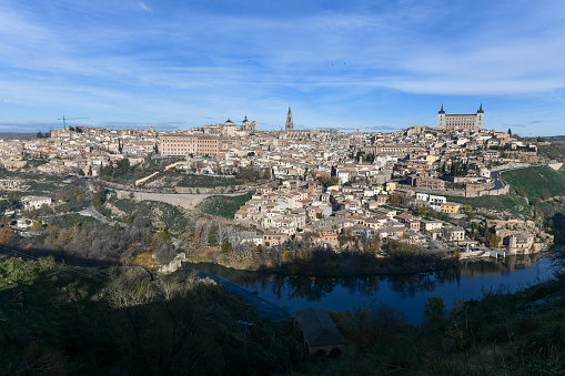 Panoramic view of the skyline of the city of Toledo, Spain.