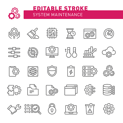 Computer icons, CPU, maintenance, editable stroke, outline, icon, icon set, OS, PC, computer, smart phone, technology, hardware, software, tools