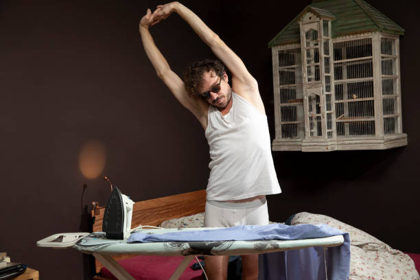 Man having a break during housework. Situation of perfect single.
