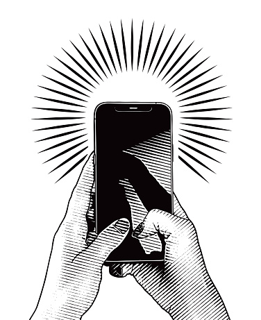 Vector illustration of a Woman's hand holding smart phone