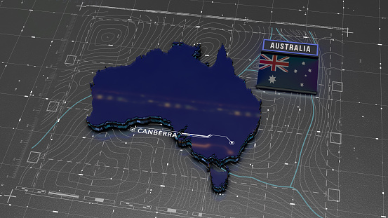 Australia digital cyber technology map background. Digital map network or global communication business concept.