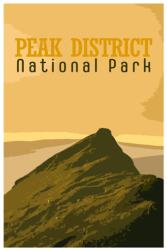 Nostalgic retro travel poster of the Peak District National Park, England, UK in the style of Work Projects Administration.