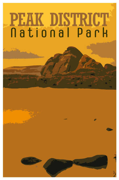 Nostalgic retro travel poster of the Peak District National Park, England, UK in the style of Work Projects Administration.