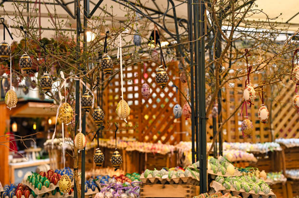 Beautiful painted Easter eggs at the Easter market Vienna