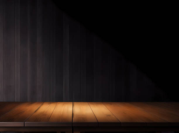 istock Wooden table with dark blurred background. 1477525623