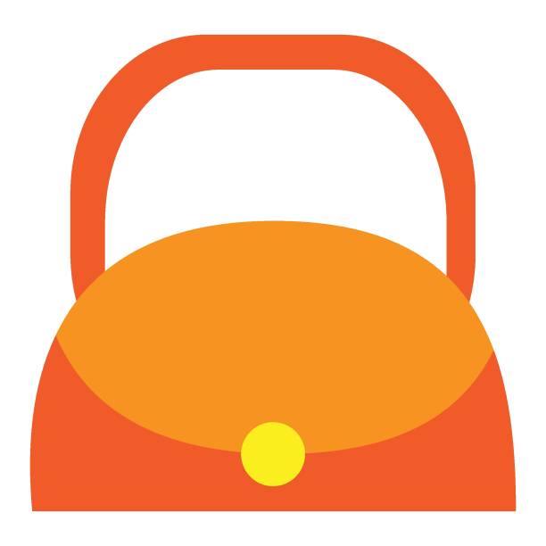 Damentasche in Form eines Halbkreises von oranger Farbe, flaches, isoliertes Objekt auf weißem Hintergrund, Vektorillustration, – Vektorgrafik