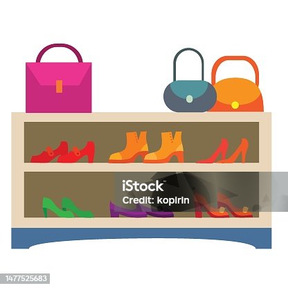 istock showcase in a store with bags and shoes, flat, isolated object on a white background, vector illustration, 1477525683