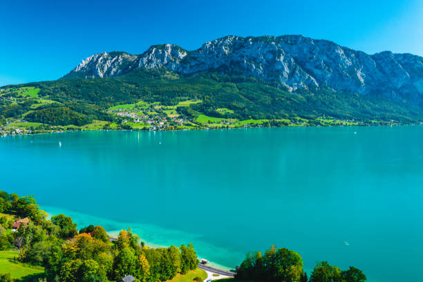 Beauty of Attersee in the Salzkammergut in Autumn Beauty of Attersee in the Salzkammergut in Autumn attersee stock pictures, royalty-free photos & images
