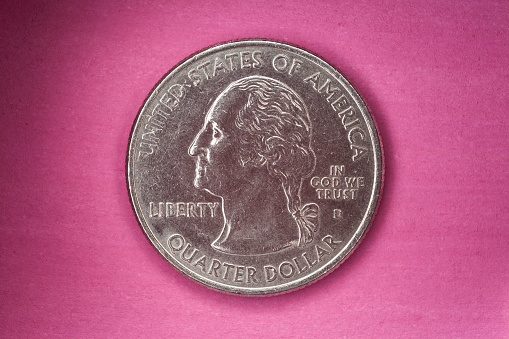 close up of coin, directly above, modern